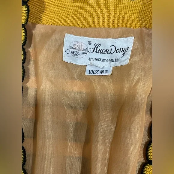 SOLD
Vintage Mustard Striped Wool Cardigan Sweater | Floral Embroidered Pockets - Picture 7 of 7